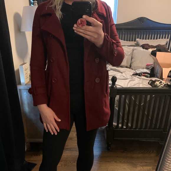 Ambiance Jackets & Blazers - Maroon pea coat. Size large.